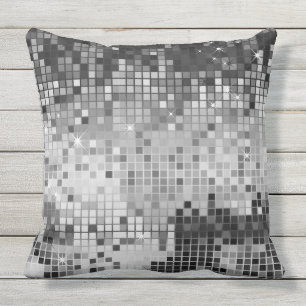 Silver Gray Sequins Disco Glitzer Pattern Kissen Für Draußen