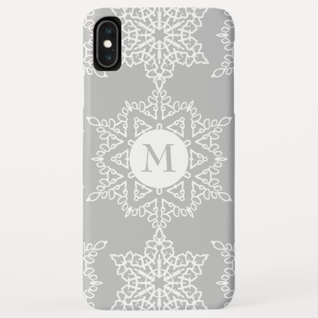 Silver Gray Snowflakes Christmas Holiday Monogram Case-Mate iPhone Hülle (Rückseite)
