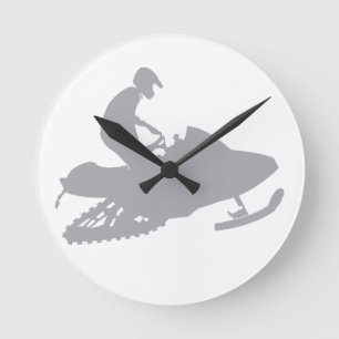 Silver Gray Snowmobiler Runde Wanduhr