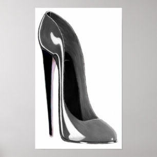 Silver Gray Stiletto Shoe Print Poster
