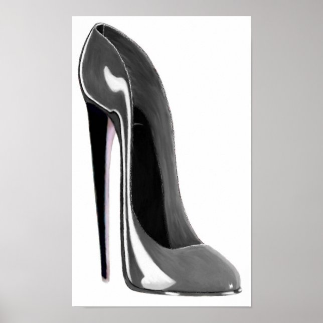 Silver Gray Stiletto Shoe Print Poster (Vorne)