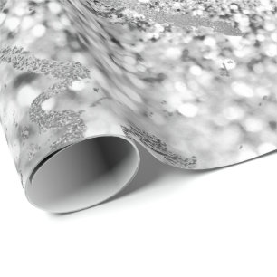 Silver Gray Strokes Glitte Marble Shiny Metal Geschenkpapier