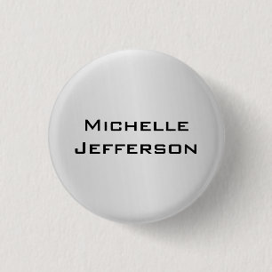 Silver Gray Stylish Trendy Modern Name Button