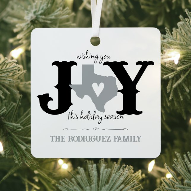 Silver Gray Texas JOY Foto Holiday Ornament Aus Metall (InSitu)