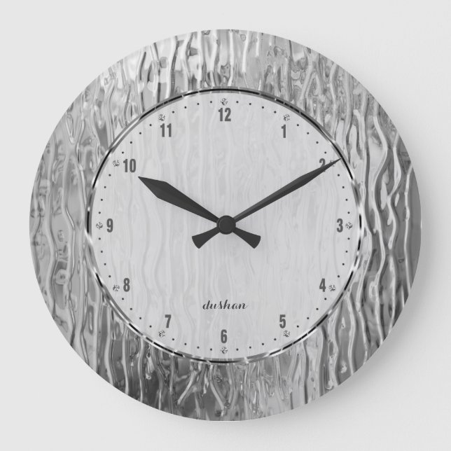 Silver Gray Tones Melting Stained Glass Große Wanduhr (Vorderseite)