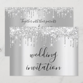 Silver Gray Tropfens Gray Black Spark Wedding Einladung