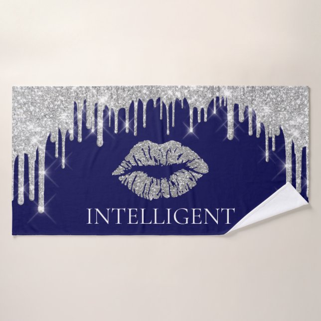 Silver Gray Tropfens Kiss Lips Name INTELLIGENT Badehandtuch (Badehandtuch)