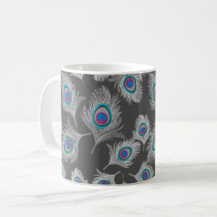 Silver Gray & Turquoise Peacock Feather Kaffeetasse