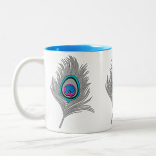 Silver Gray & Turquoise Peacock Feather Zweifarbige Tasse