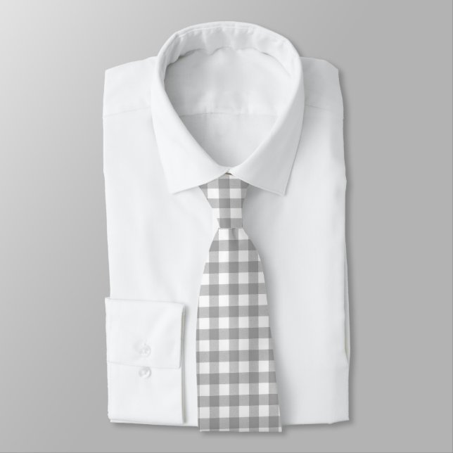Silver Gray und White Gingham Krawatte (Gebunden)