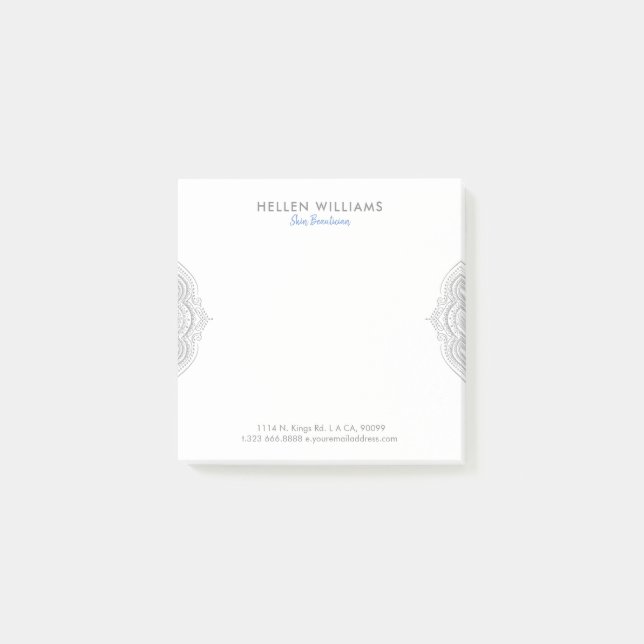 Silver Gray Verziert Mandala Post-it Klebezettel (Vorderseite)