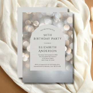 Silver Gray Watercolor Bokeh Arch 50. Geburtstag Einladung