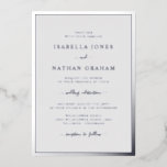 Silver Gray Wedding Folieneinladung<br><div class="desc">Einladung der Silbergrauen Hochzeitsfolie. Einfach und stilvoll präsentiert sich diese formelle Hochzeitseinladung mit einem eleganten Rahmen und einer eleganten Kalligraphie,  die in echter Silberfolie gepresst wird.</div>