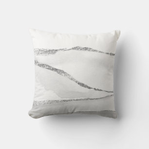 Silver Gray & White Minimale Abstrakte Landschaft Kissen