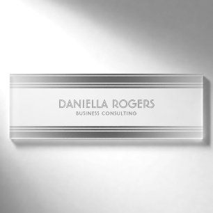 Silver Gray & White Stripes Geometric Design Namenschild