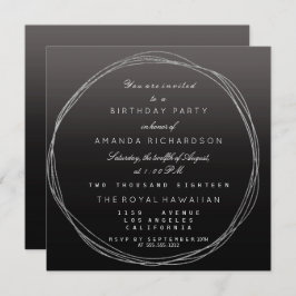 Silver Gray Wreath Birthday Black Ombre Einladung