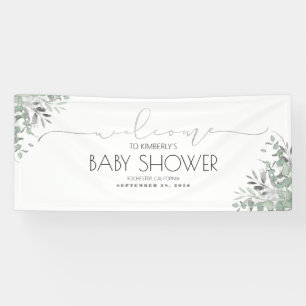 Silver Green Branches Baby Shower Banner