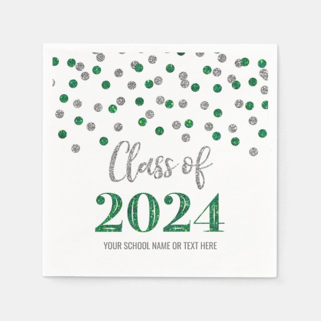 Silver Green Confetti Class of 2024 Napkins Serviette (Vorderseite)