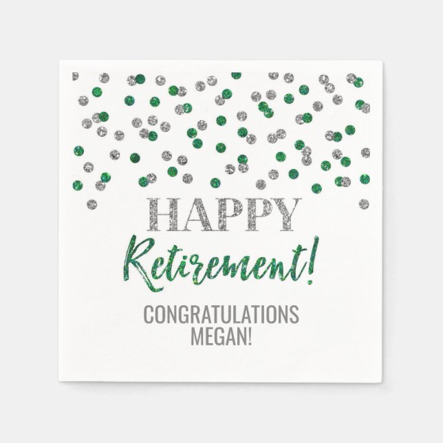 Silver Green Confetti Happy Retirement Serviette (Vorderseite)