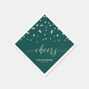 Silver Green Hexagon Confetti Cheers Custom Party Serviette