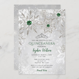 Silver Green Snowflake Princess Tiara Quinceañera Einladung