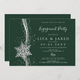 Silver Green Snowflakes Winter Engagement Party Einladung