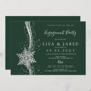 Silver Green Snowflakes Winter Engagement Party Einladung