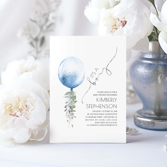 Silver Green und Blue Balloon Baby Shower Invit Einladung (It's a Boy! Silver and Blue Baby Shower Invitations)