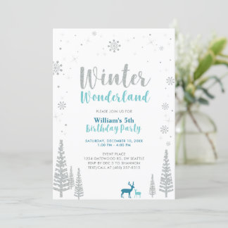 Silver & Green Winter Wonderland Junge Geburtstag Einladung
