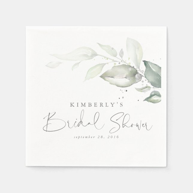 Silver Greenery Blätter Elegantes Brautparty Serviette (Vorderseite)