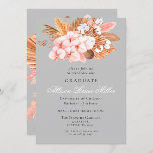 Silver Grey Boho Pampas Floral Graduation Party Einladung