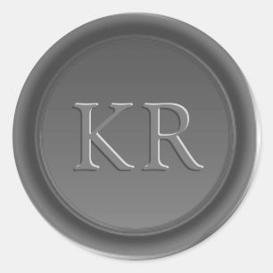 Silver Grey Elegant Monogram Wax Siegel Runder Aufkleber