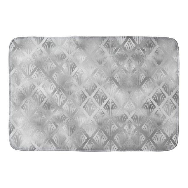 Silver Grey Geometric Abstrakt Bath Mat Badematte (Vorderseite)
