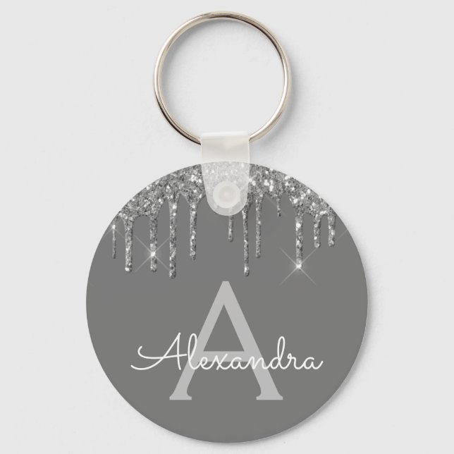 Silver Grey Girl Funkelnd Glitzer Monogram Schlüsselanhänger (Vorderseite)