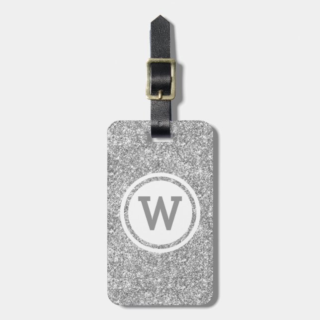 Silver Grey Glitzer Circle Monogram Gepäckanhänger (Vorderseite vertikal)