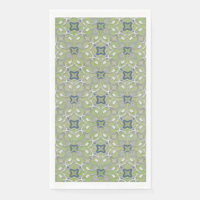 Silver Grey Green Blue Metallic Filigree Muster Serviette (Vorderseite)