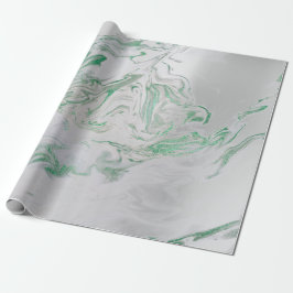 Silver Grey Green Emerald Mint Marble Shiny Glam Geschenkpapier