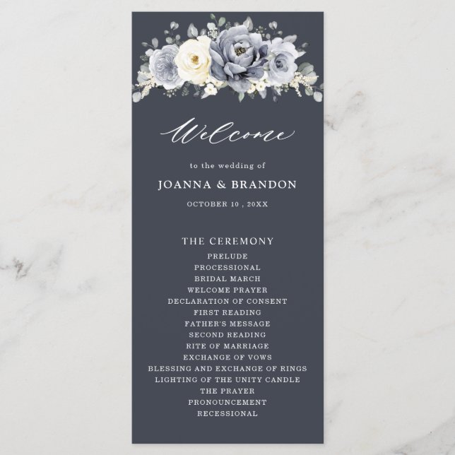 Silver Grey Ivory Floral Winter Rustic Wedding Pro Programm (Vorderseite)