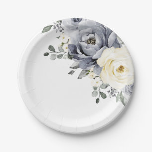 Silver Grey Ivory Floral Winter Rustikale Hochzeit Pappteller