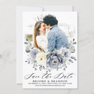 Silver Grey Ivory Floral Winter Rustikale Hochzeit Save The Date