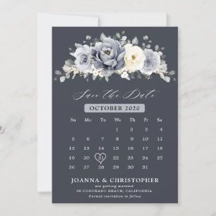 Silver Grey Ivory Floral Winter Rustikaler Kalende Save The Date