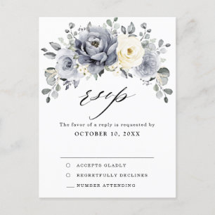 Silver Grey Ivory Floral Winter Wedding UAWG Postkarte