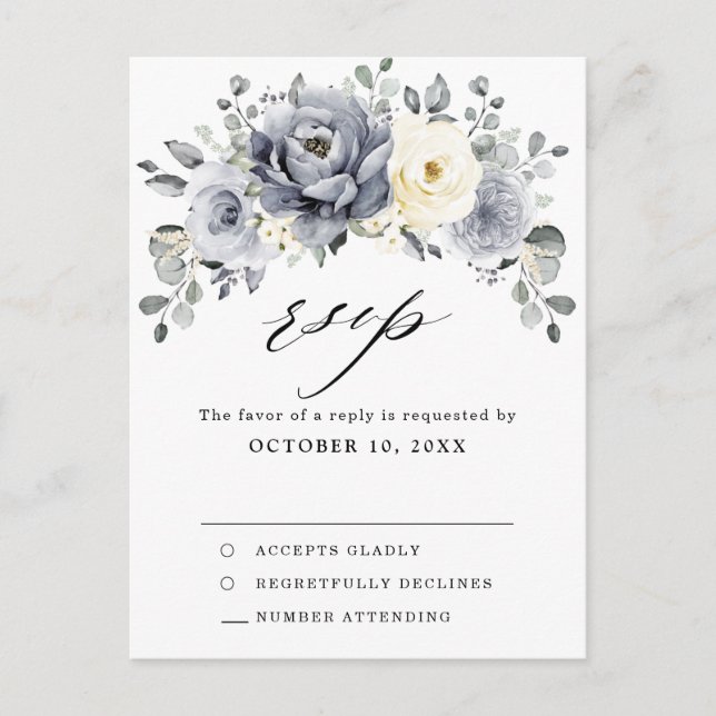 Silver Grey Ivory Floral Winter Wedding UAWG Postkarte (Vorderseite)