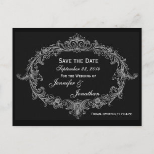 Silver Grey Oval Frame Rett Date Wedding Ankündigungspostkarte