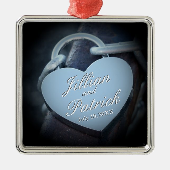 Silver Grey Padlock Chain Link Liebhaber Silbernes Ornament (Vorne)