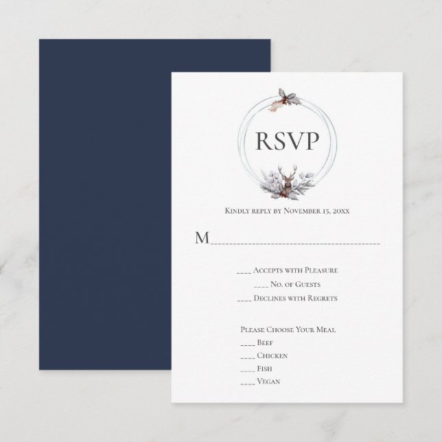 Silver Grey Rust Navy Deer Antler Wedding RSVP (Vorne/Hinten)