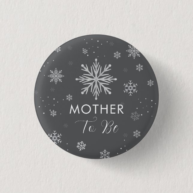 Silver Grey Snowflake Mother To Be Baby Shower  Button (Vorderseite)