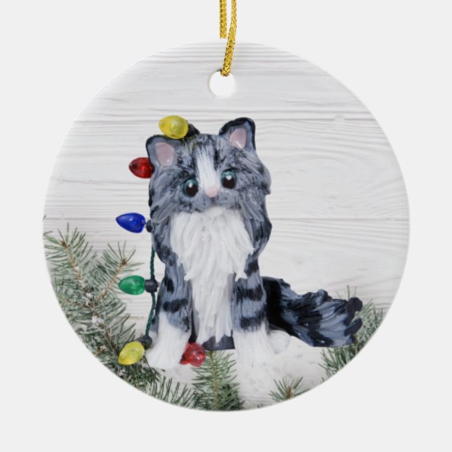 Silver Grey Tabby Maine Coon Cat Ornament (Vorne)