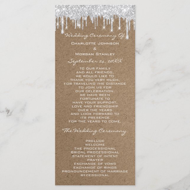 Silver Grey Tropfens Event Program Formal Kraft Programm (Vorderseite)