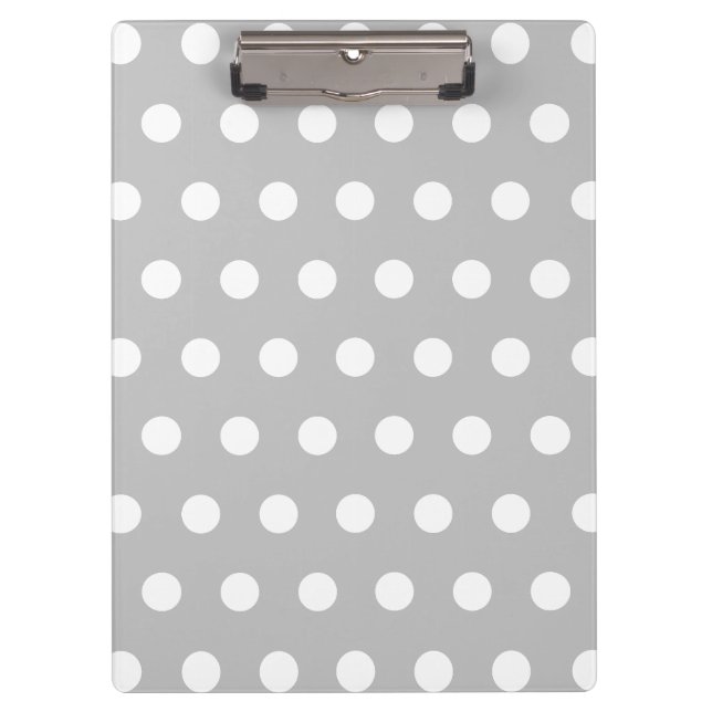 Silver Grey White Polka Dots Muster Klemmbrett (Vorderseite)